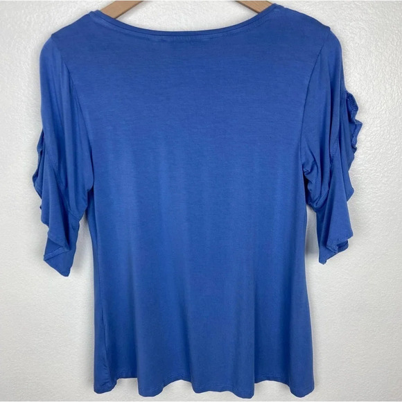H by Halston Flutter Sleeve Crew Neck Knit Top Pool Blue Size Extra Small XS - Picture 2 of 8